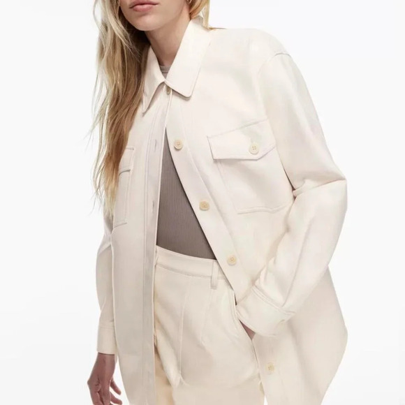 Aritzia Wilfred Vegan Leather Ganna Shirt Jacket Shacket Birch White Size Medium - Picture 3 of 11